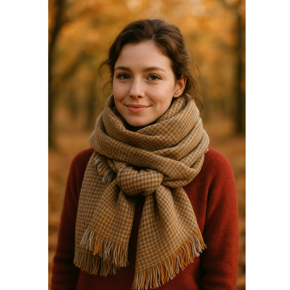 Šedožlutý dámský hřejivý šátek s drobnou kostkou Riva