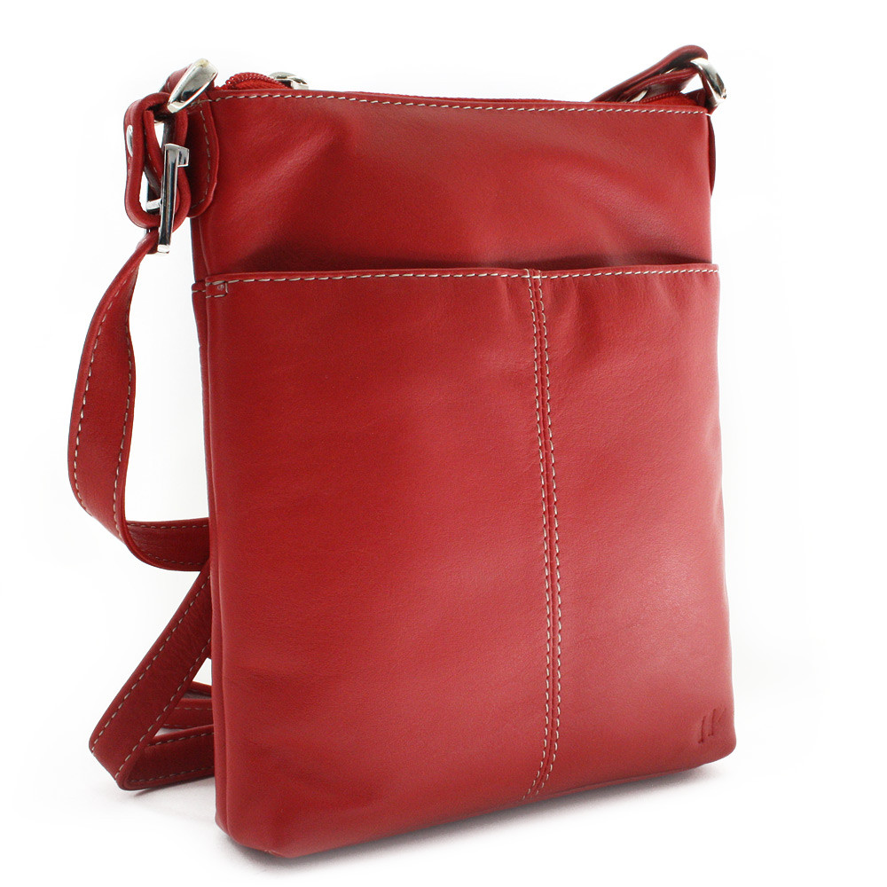 Červená dámská kožená zipová crossbody kabelka Jenny