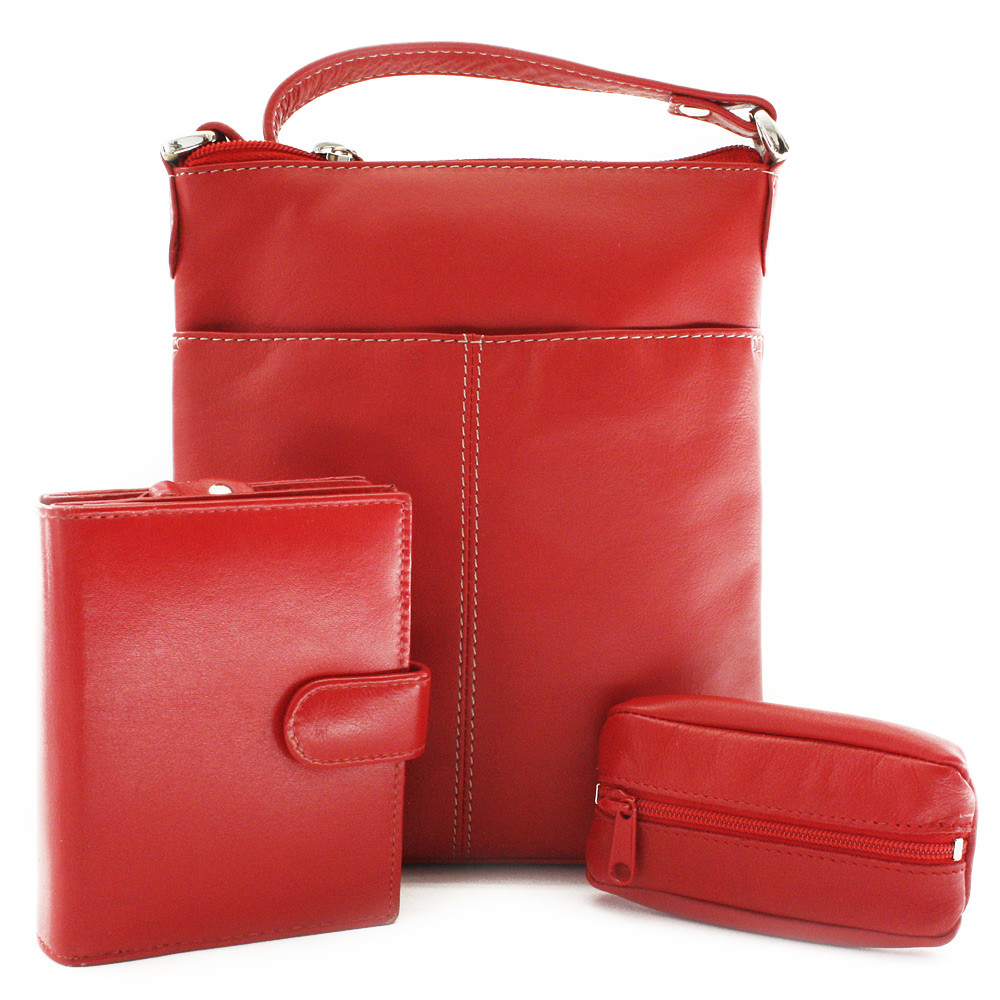 Červená sada dámské kabelky, peněženky a klíčenky Margot