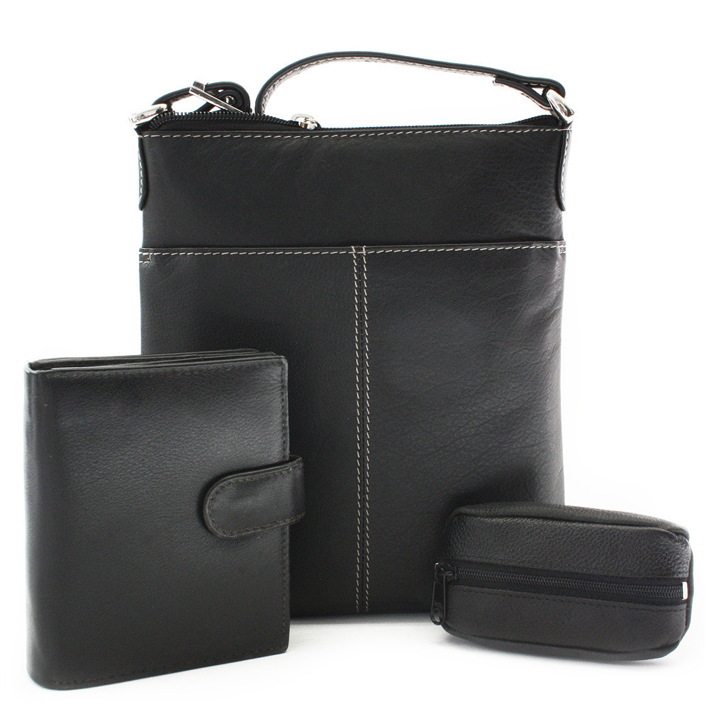 Černá sada dámské kabelky, peněženky a klíčenky Margot