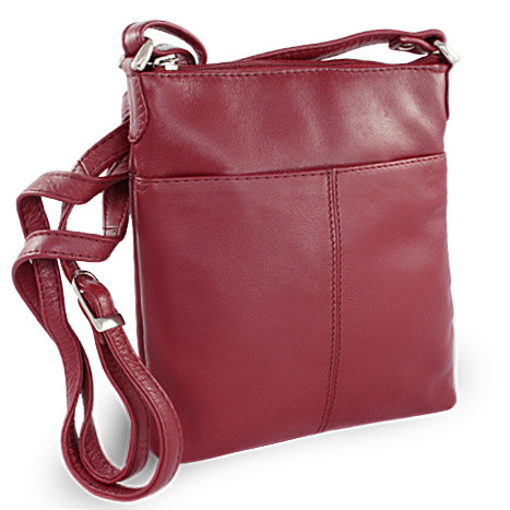 Vínově červená dámská kožená zipová crossbody kabelka Jenny