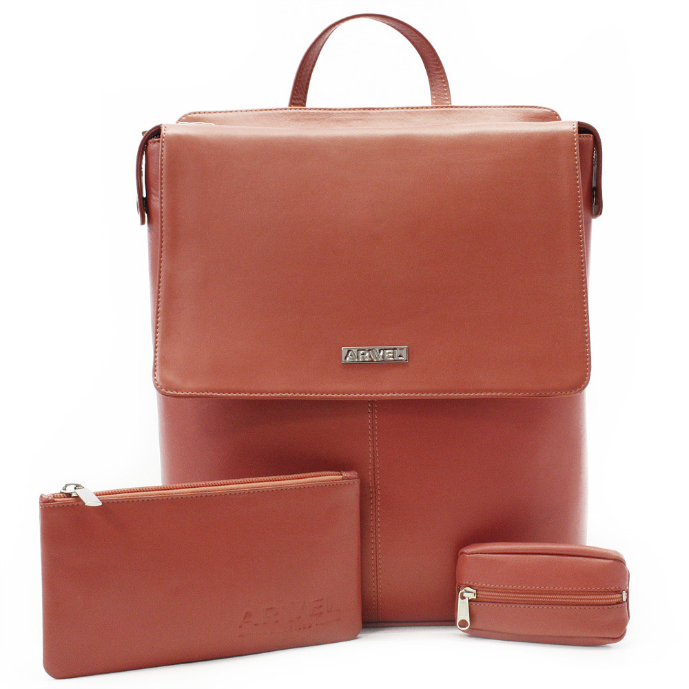 Tmavě růžová sada dámského batohu, etue a klíčenky Murakami