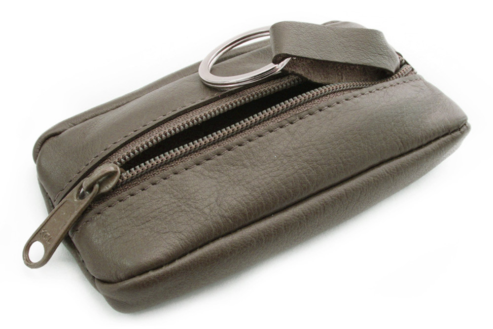 Šedohnědá kožená sada dámské kabelky, peněženky a klíčenky Cristina