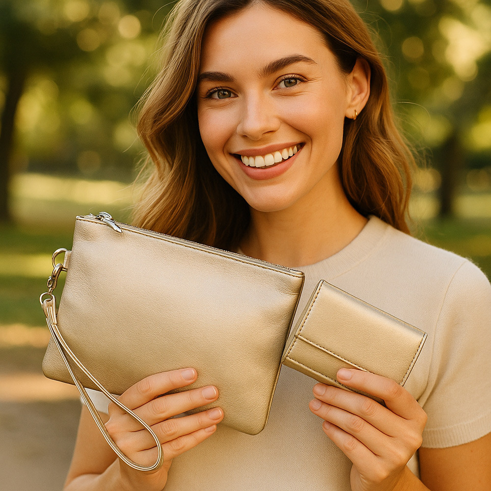 Zlatá sada dámské etue a peněženky Esther