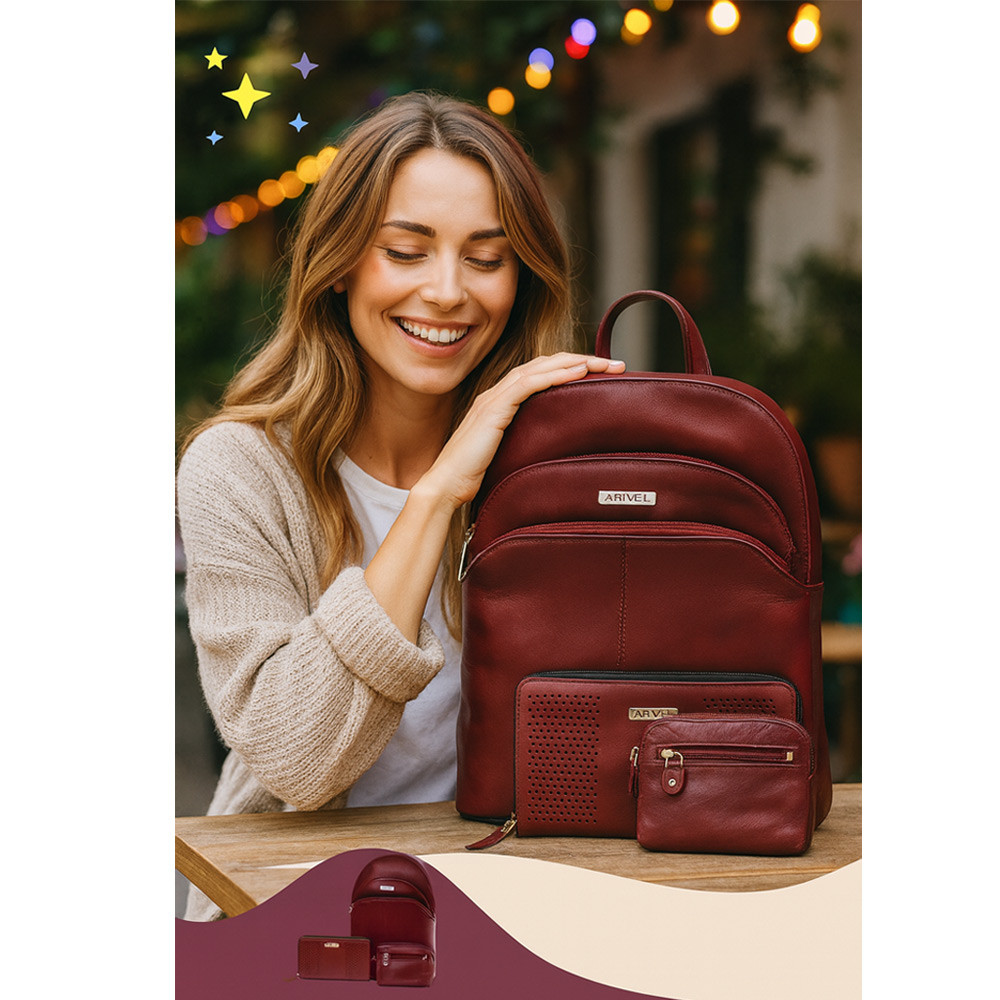 Vínově červená sada dámského batohu, peněženky a klíčenky Sakiya