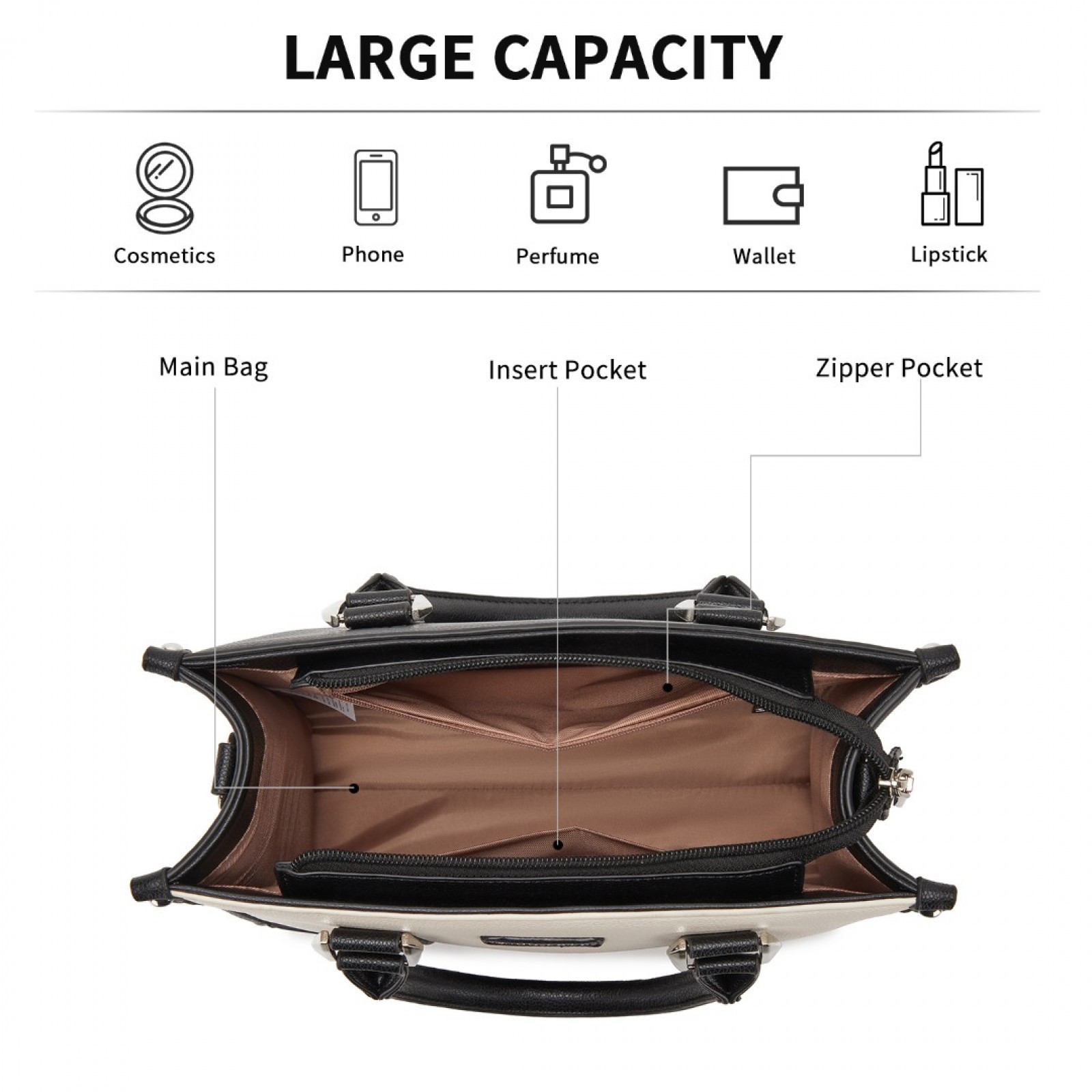 Elegantní černá prostorná taška s pleteným lemováním Hitomi