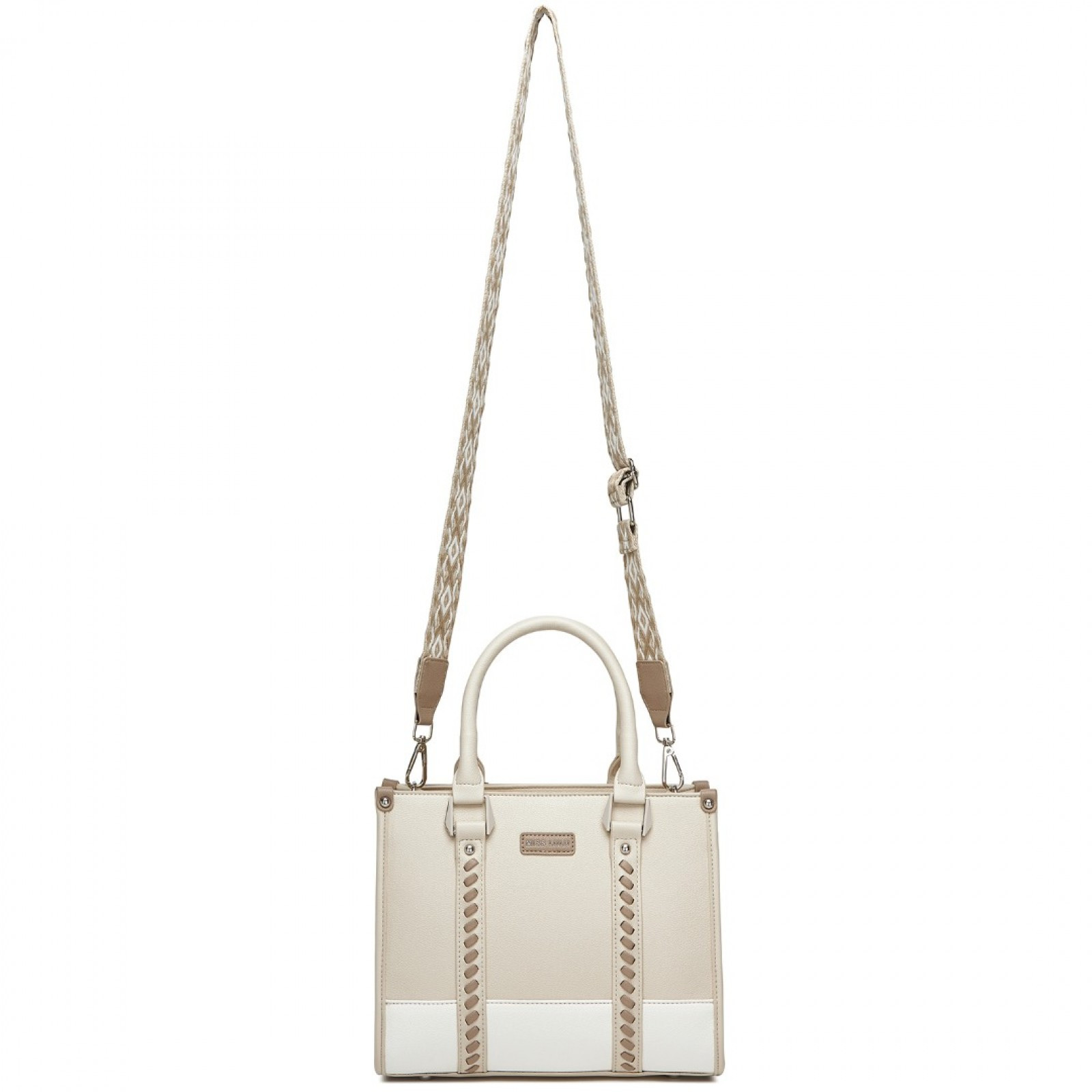 Elegantní béžová prostorná taška s pleteným lemováním Hitomi