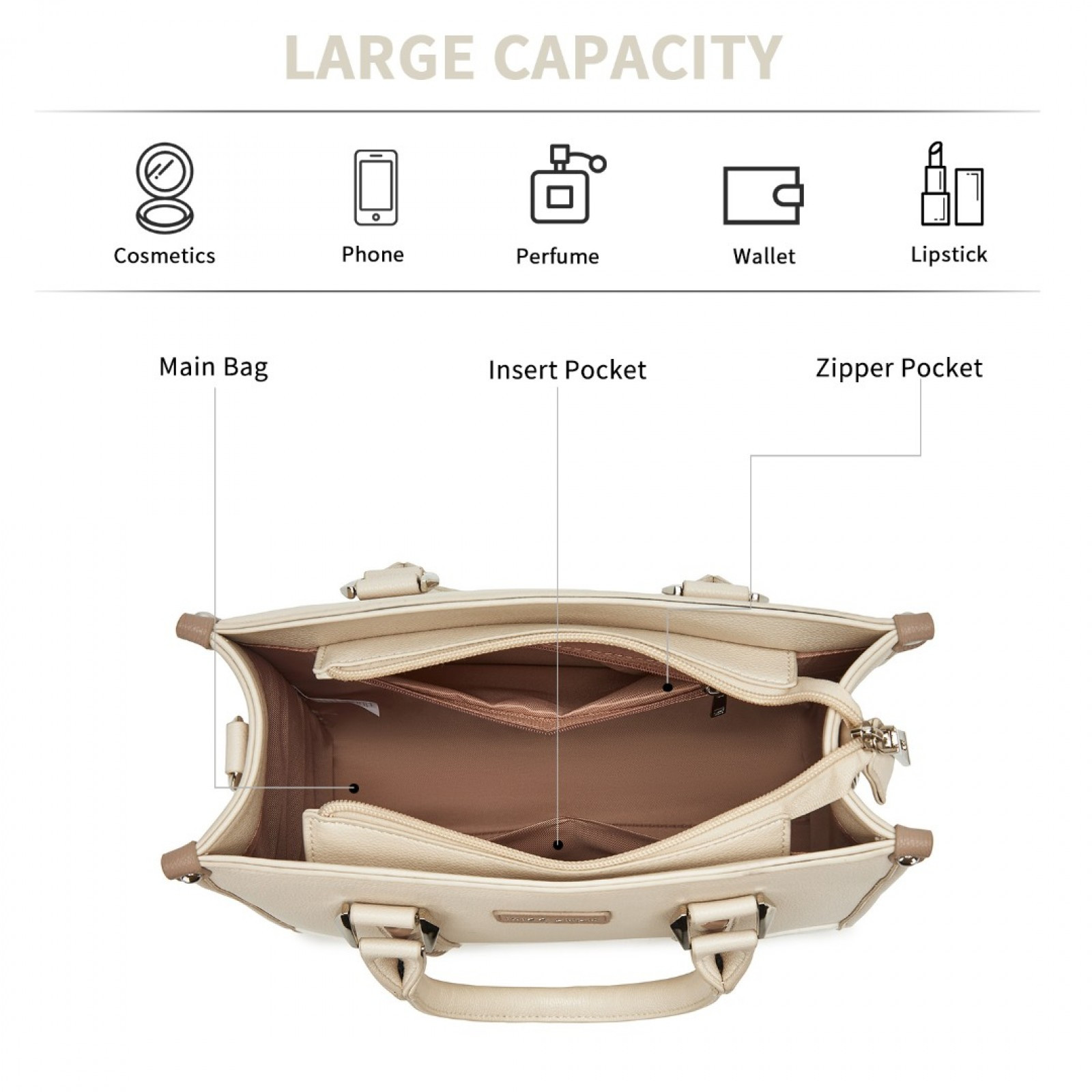 Elegantní béžová prostorná taška s pleteným lemováním Hitomi