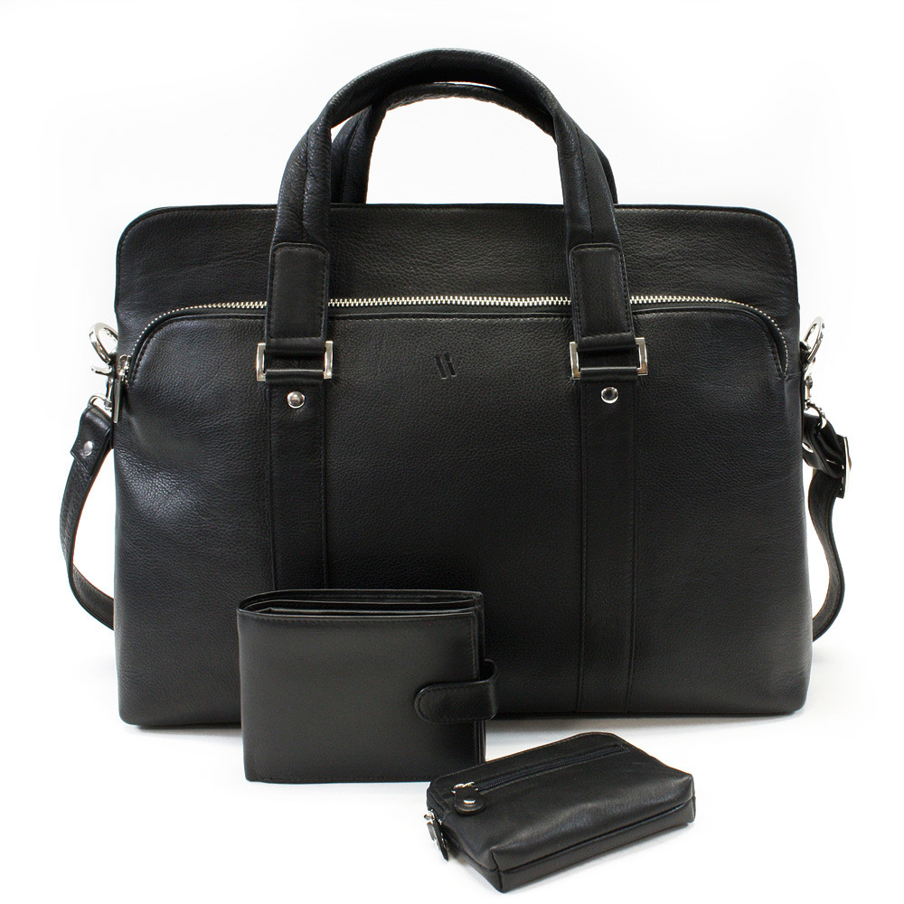 Sada černé tašky na notebook, peněženky a klíčenky Christian