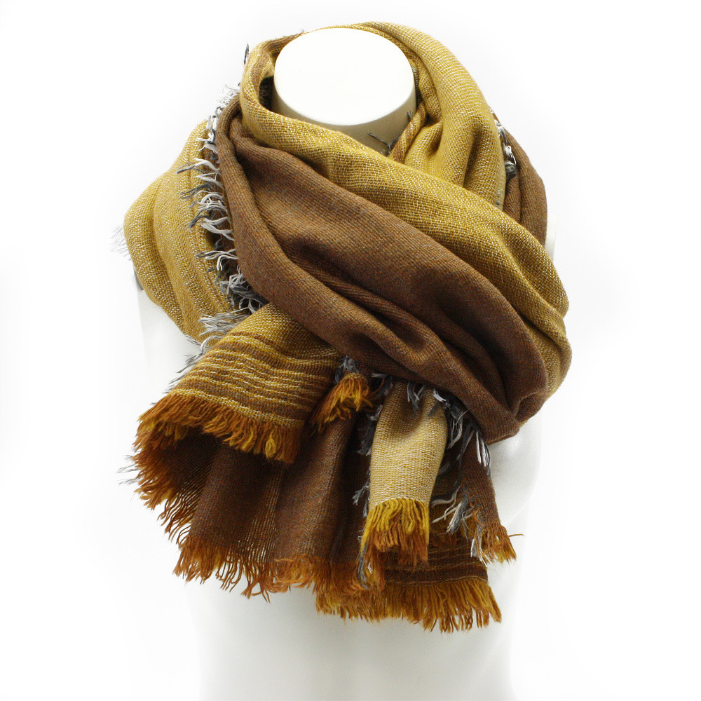 Žlutohnědá dámská módní šála s třásněmi Camden