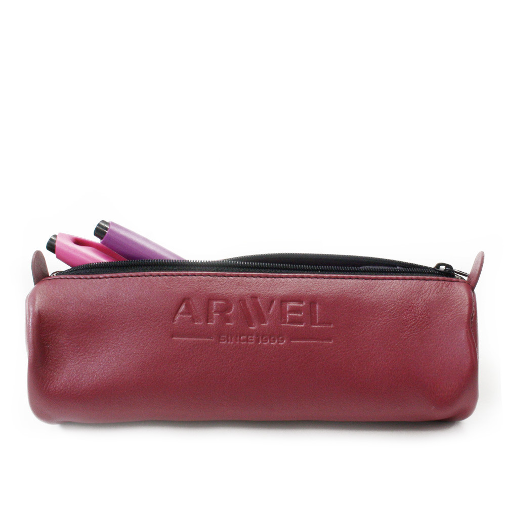 Bordově červený kožený jednokomorový penál Mando