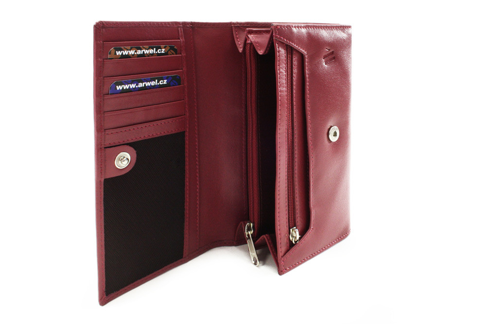 Bordově červená dámská klopová kožená peněženka Ellalien