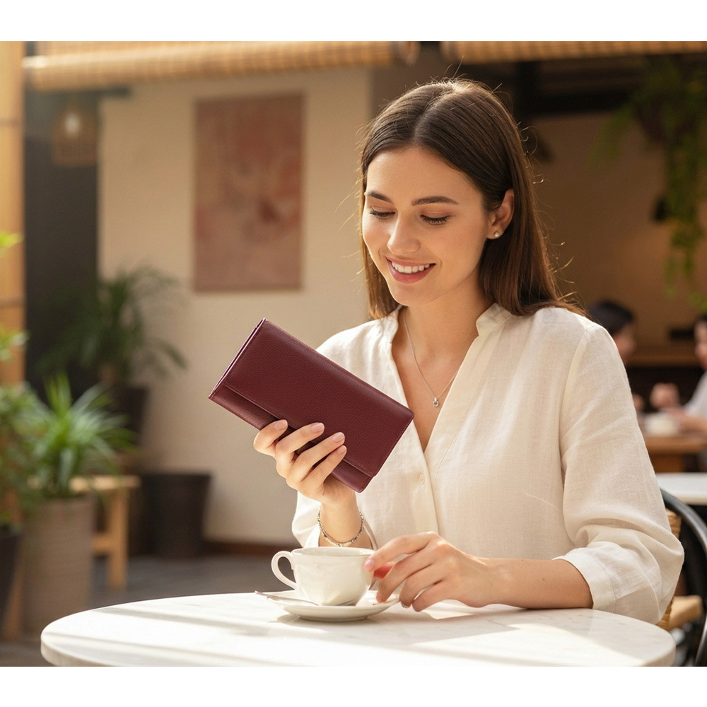 Bordově červená dámská klopová kožená peněženka Ellalien