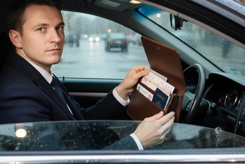 Hnědá pánská kožená dokladová etue Genevi