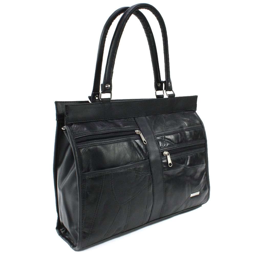 Černá kožená prošívaná dámská kabelka do ruky Shimizu