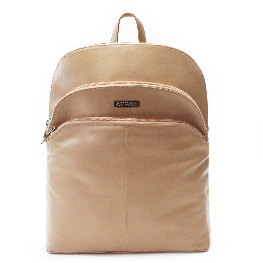 Béžový kožený zipový batoh Poppy