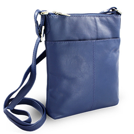 Tmavě modrá dámská kožená zipová crossbody kabelka Jenny