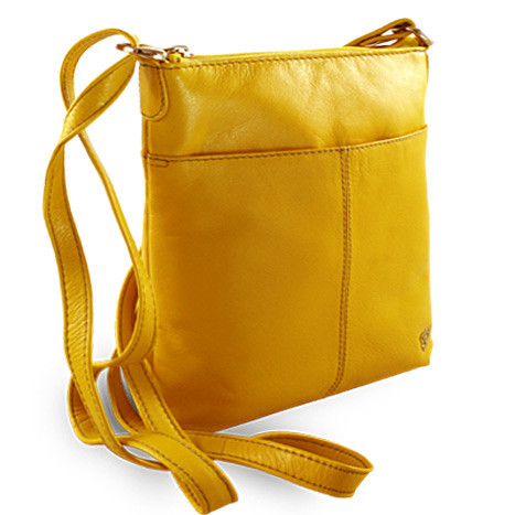 Žlutá dámská kožená zipová crossbody kabelka Jenny