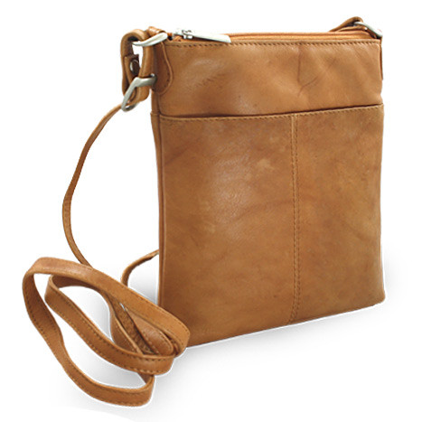 Světle hnědá dámská kožená zipová crossbody kabelka Jenny