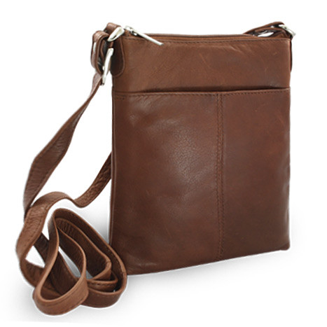 Tmavě hnědá dámská kožená zipová crossbody kabelka Jenny