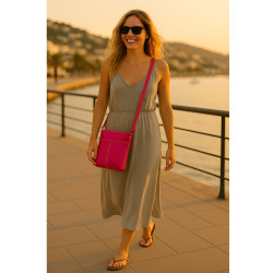 Fialovorůžová dámská kožená zipová crossbody kabelka Jenny