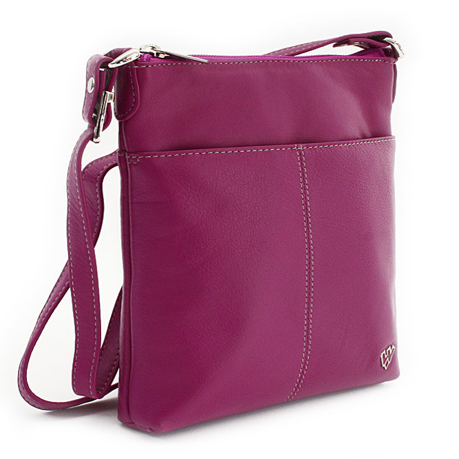 Fialovorůžová dámská kožená zipová crossbody kabelka Jenny
