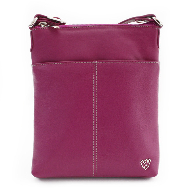 Fialovorůžová dámská kožená zipová crossbody kabelka Jenny