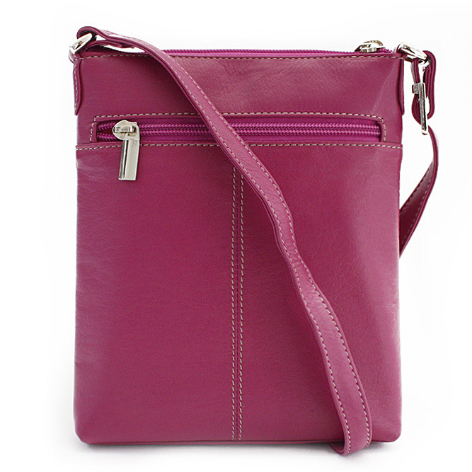 Fialovorůžová dámská kožená zipová crossbody kabelka Jenny