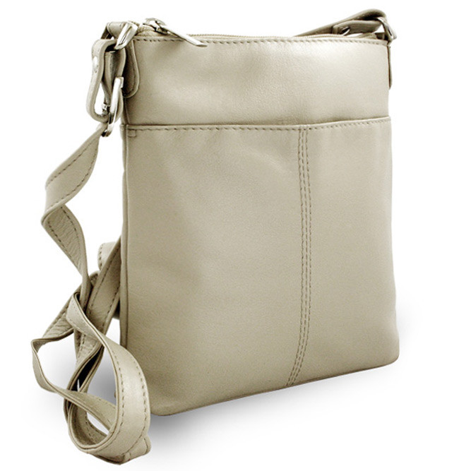 Světle šedá dámská kožená zipová crossbody kabelka Jenny