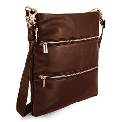 Tmavě hnědá kožená zipová taška Cassidy