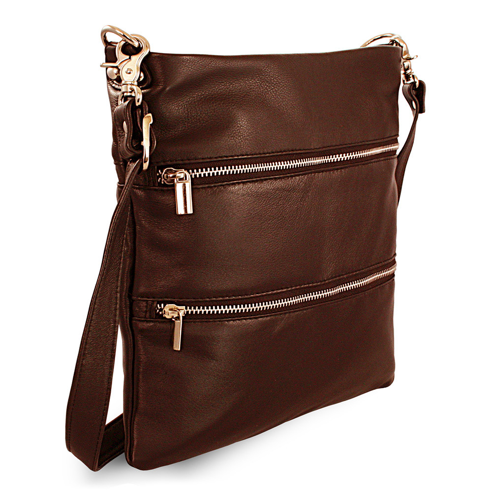 Tmavě hnědá kožená zipová taška Cassidy