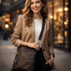 Tmavě hnědá kožená zipová taška Cassidy