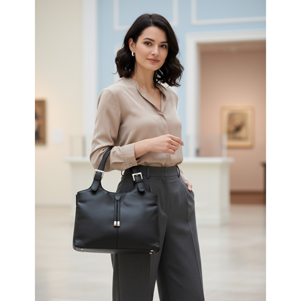 Černá dámská kožená zipová kabelka Thierry