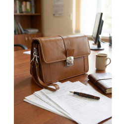 Světle hnědá pánská kožená etue se sklápěcím registrem Zander