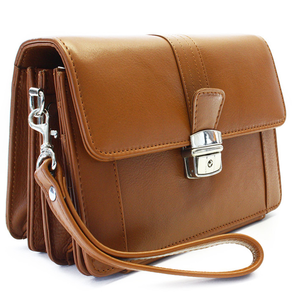 Světle hnědá pánská kožená etue se sklápěcím registrem Zander