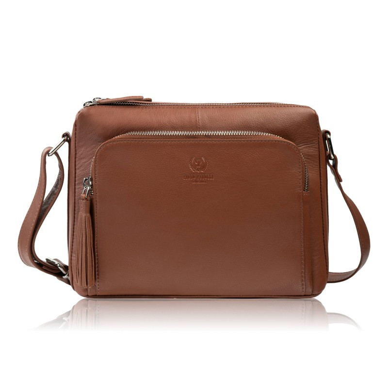 Hnědá dámská kožená crossbody kabelka Jacomina