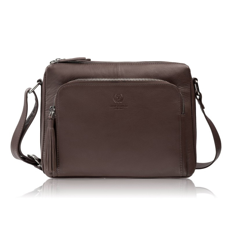 Tmavě hnědá dámská kožená crossbody kabelka Jacomina