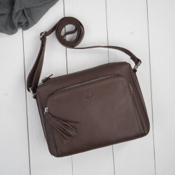 Tmavě hnědá dámská kožená crossbody kabelka Jacomina