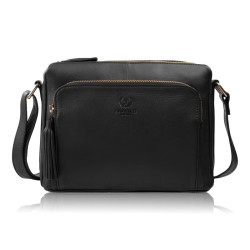 Černá dámská kožená crossbody kabelka se zlatým kováním Jacomina