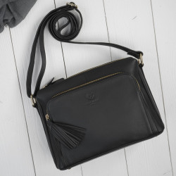 Černá dámská kožená crossbody kabelka se zlatým kováním Jacomina