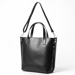 Černá dámská kožená kabelka - shopperka Charlotte