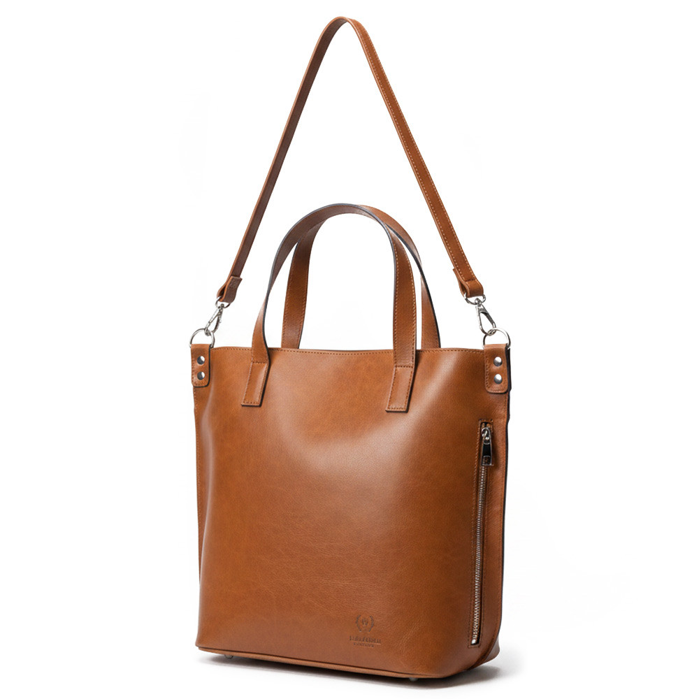 Světle hnědá dámská kožená kabelka - shopperka Charlotte