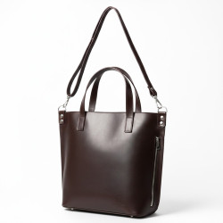 Tmavě hnědá dámská kožená kabelka - shopperka Charlotte