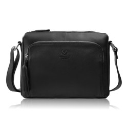 Černá dámská kožená crossbody kabelka se stříbrným kováním Jacomina
