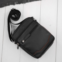 Černá pánská kožená crossbody taška s hnědým detailem Cobus