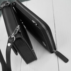 Černá dámská kožená crossbody kabelka 2 v 1 Cornelia