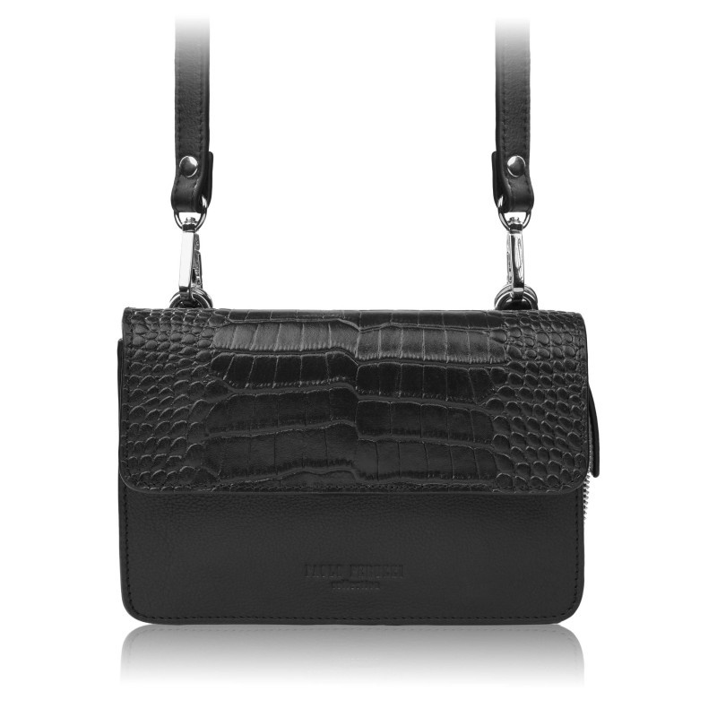 Černá dámská kožená crossbody kabelka s motivem croco 2 v 1 Cornelia