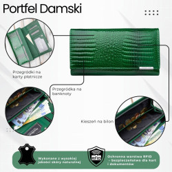 Zelená dámská kožená peněženka s motivem croco Parizda