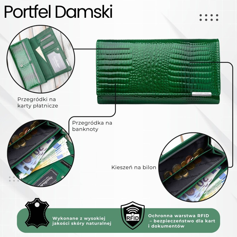Zelená dámská kožená peněženka s motivem croco Parizda