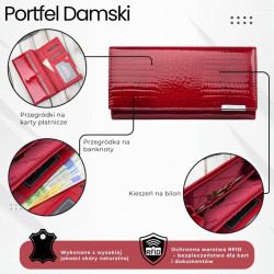 Červená dámská kožená peněženka s motivem croco Parizda